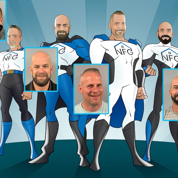 Custom Group Cartoon Superhelden Portrait. Geschenk für deinen Chef oder Kollegen. Geschenk fürs Büro