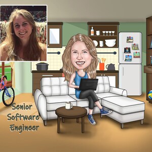 Software Engineer Gift - Ritratto di caricatura personalizzato, regalo programmatore, regalo di rimanere a casa