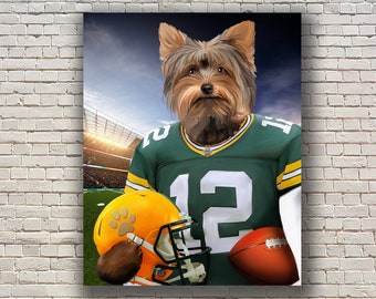Green Bay Football Team Custom Dog Portrait, American football Fun Gift, Custom Dog Portrait, Funny Pet Lover Gift