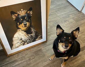 Grandma Christmas Gift, Dog Mom Gift, Royal Pet Portrait, Custom Dog Portrait