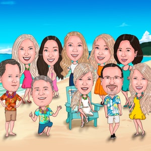 Bedankt cadeau, baas op vakantiecadeau, aangepaste karikatuur, aangepaste groepskarikatuurportret, grappig cadeau baas