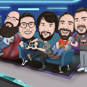 Gamer Friends Gift, Custom Karikatuurportret, Kerstcadeau