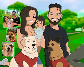 Dad Christmas Gift, Custom Cartoon Portrait, Mom Christmas Gift, Family Portrait