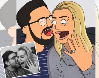 Valentines Day Gift for Him - Engagement Gift for Couple - She Said Yes Gift - Custom Cartoon Portrait