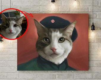 Custom Pet Portrait, Che Cat Art, Royal Pet Portrait, Regal Pet Portrait, Military Cat