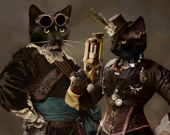 Steampunk Cat Portrait, Pet Owner Gift, Royal Pet Portrait, Renaissance Pet Portrait, Cat Owner Gift