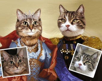 Couple Cats Custom Portrait, Royal Pet Portrait, Renaissance Pet Portrait, Cat Owner Gift