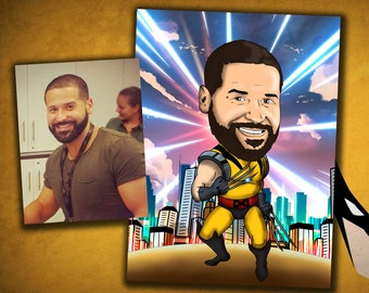 Custom Superhero Cartoon Portrait: Unique Caricature Gift