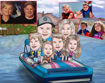 Custom Family portrait - Mothers Day Gift - caricature drawing from photo.
