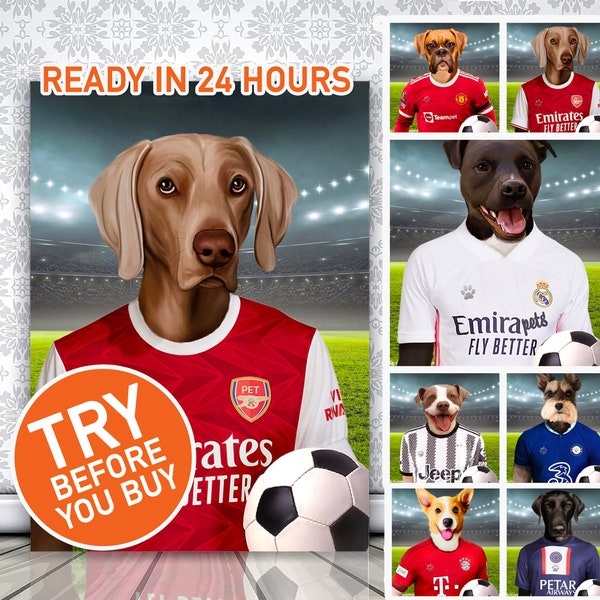 Soccer Dog, Custom Pet Portrait, Football Lover Gift, English Soccer