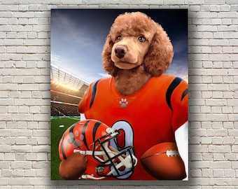 Cincinnati Football Team Custom Dog Portrait, American football Fun Gift, Custom Dog Portrait, Funny Pet Lover Gift