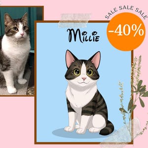 Custom Pet Portrait | Cartoon Cat Portrait | Pet Memorial Gift | Cat Mom Gift