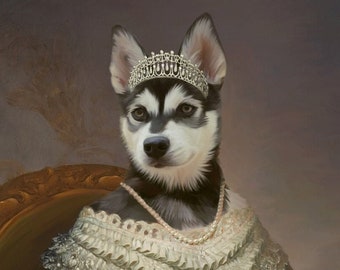 Alaskan Klee Kai Royal Dog Portrait, Custom Pet Portrait, Alaskan Klee Kai Owner Gift