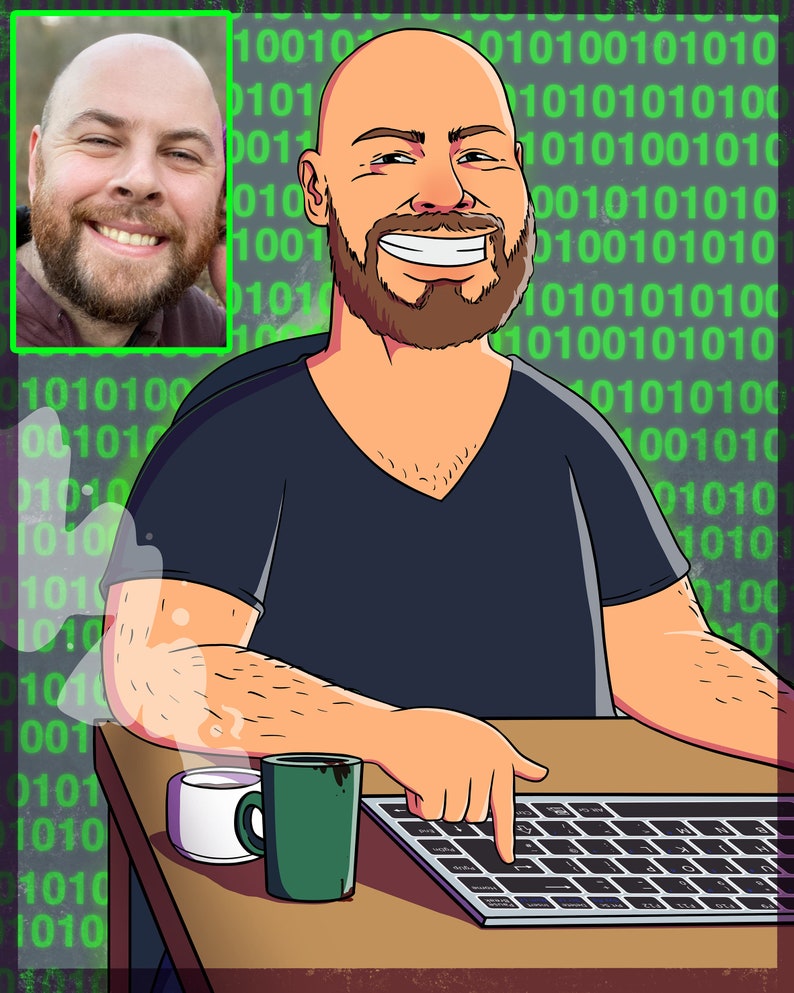 Custom Programmer Cartoon Portrait: Unique Coder Gift (digital) - Etsy