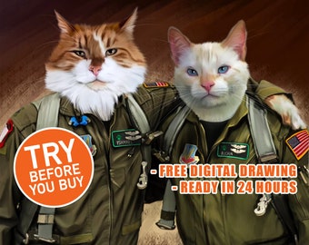 Regal Pet Portrait, Military Cat Art, Soldier Pet, Custom Cat Portrait, Funny Pet Owner Gift