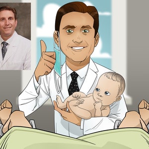 Geburtshelfer Geschenk - Benutzerdefinierte Karikatur Porträt, Medizin Geschenk, Accoucheur Geschenk
