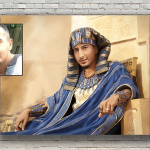 Ritratto del faraone personalizzato, re egiziano, regalo amante della storia, ritratto dell'uomo personalizzato, regalo per il marito, regalo per lui