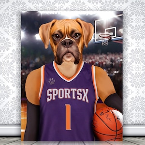 Phoenix Basketball Gift, Christmas Gift, Custom Pet Portrait, Basketball Player Dog, Pet Owner Gift