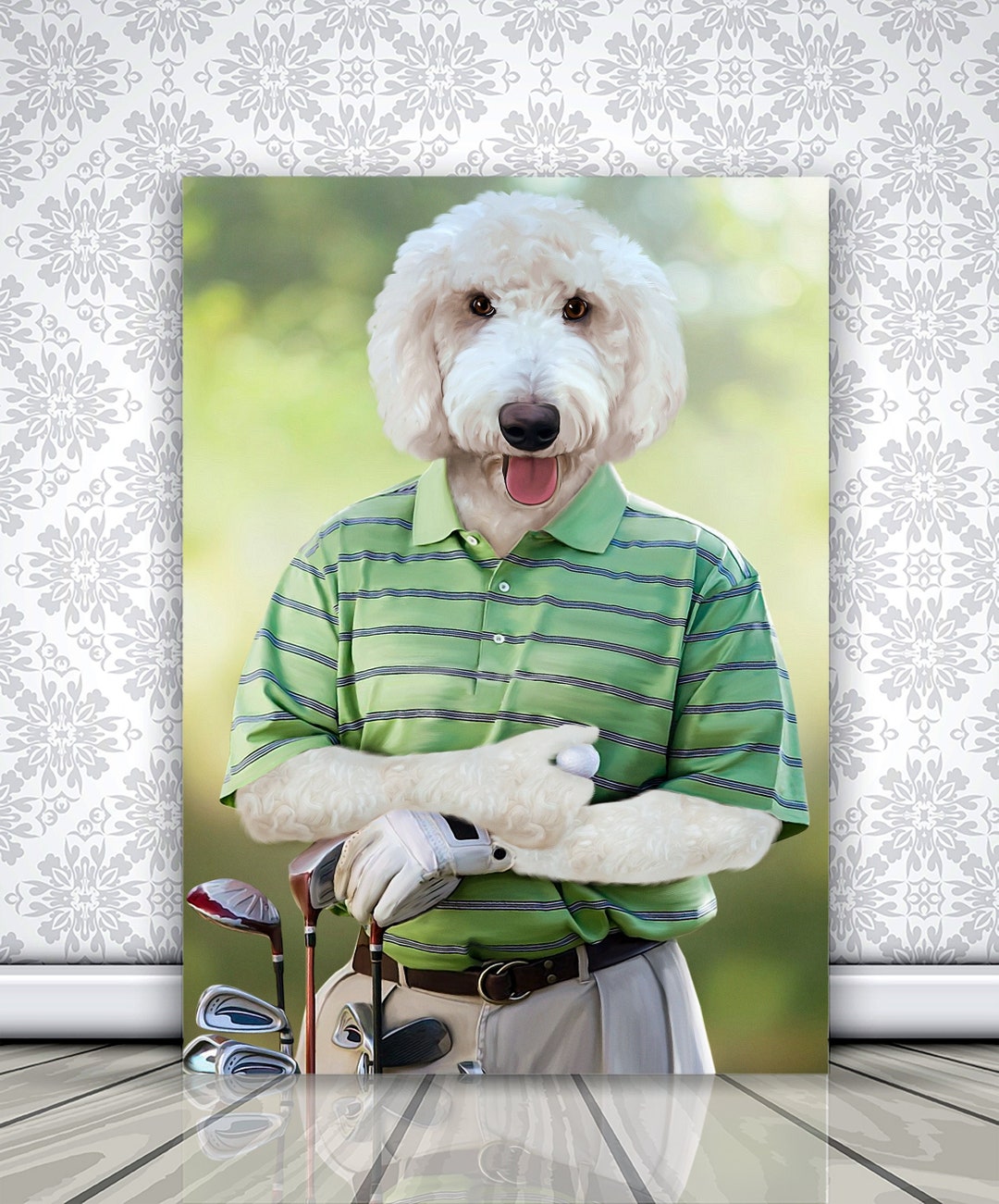 Golf Lover Gift, Custom Pet Portrait, Golf Player Dog, Pet Owner Gift ...