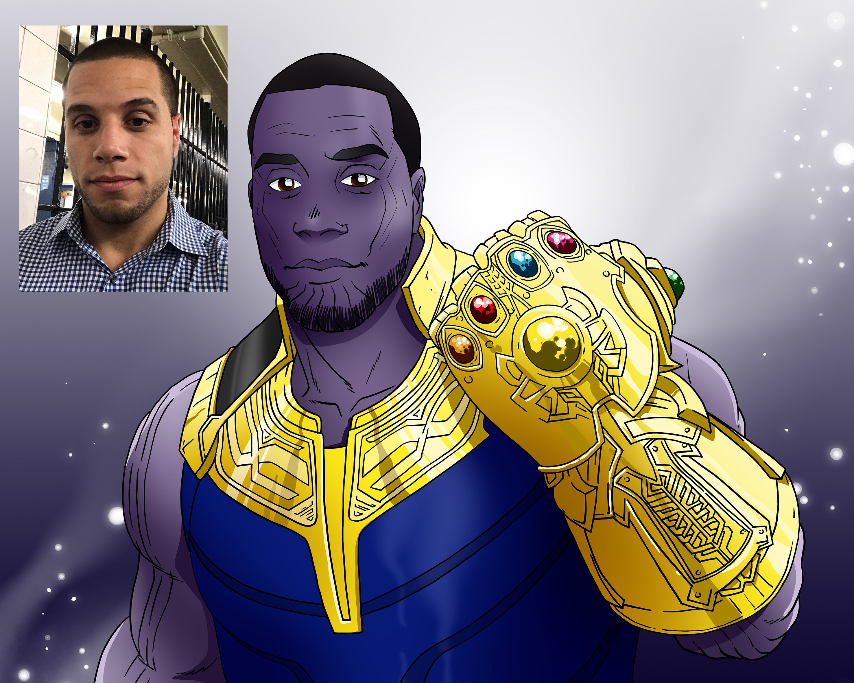 You as Thanos - Personalisiertes Cartoon-Superheld-Portrait, Thanos-Poster, Thanos-Kunst, individuelle Karikatur.