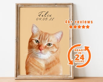 Custom Watercolor Cat Portrait from your photo - pet owner gift