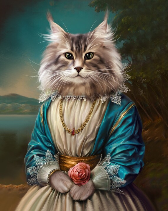 Maine Coon Royal Cat Portrait, Custom Pet Portrait, gift for pet lover, Maine Coon owner gift