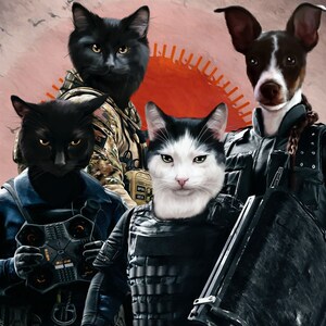 Group Pets Portrait, Cats Special Forces, Soldier Pet, Custom Cat Portrait, Pet Lover Gift