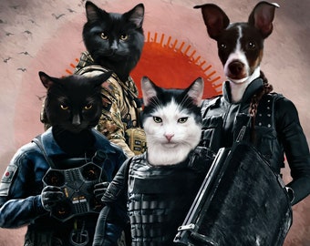 Group Pets Portrait, Cats Special Forces, Soldier Pet, Custom Cat Portrait, Pet Lover Gift