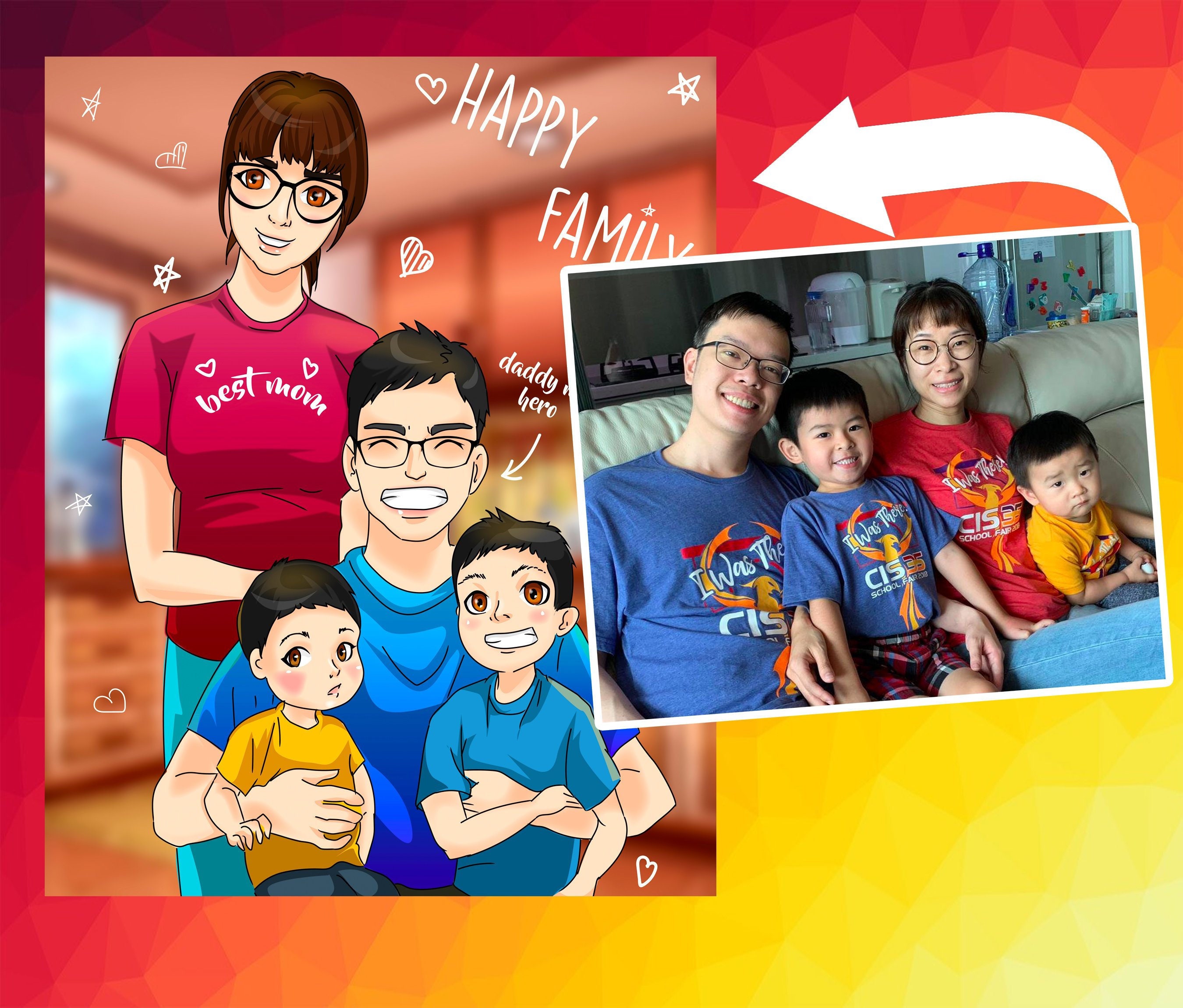 Custom Family portrait in cartoon anime style | Etsy