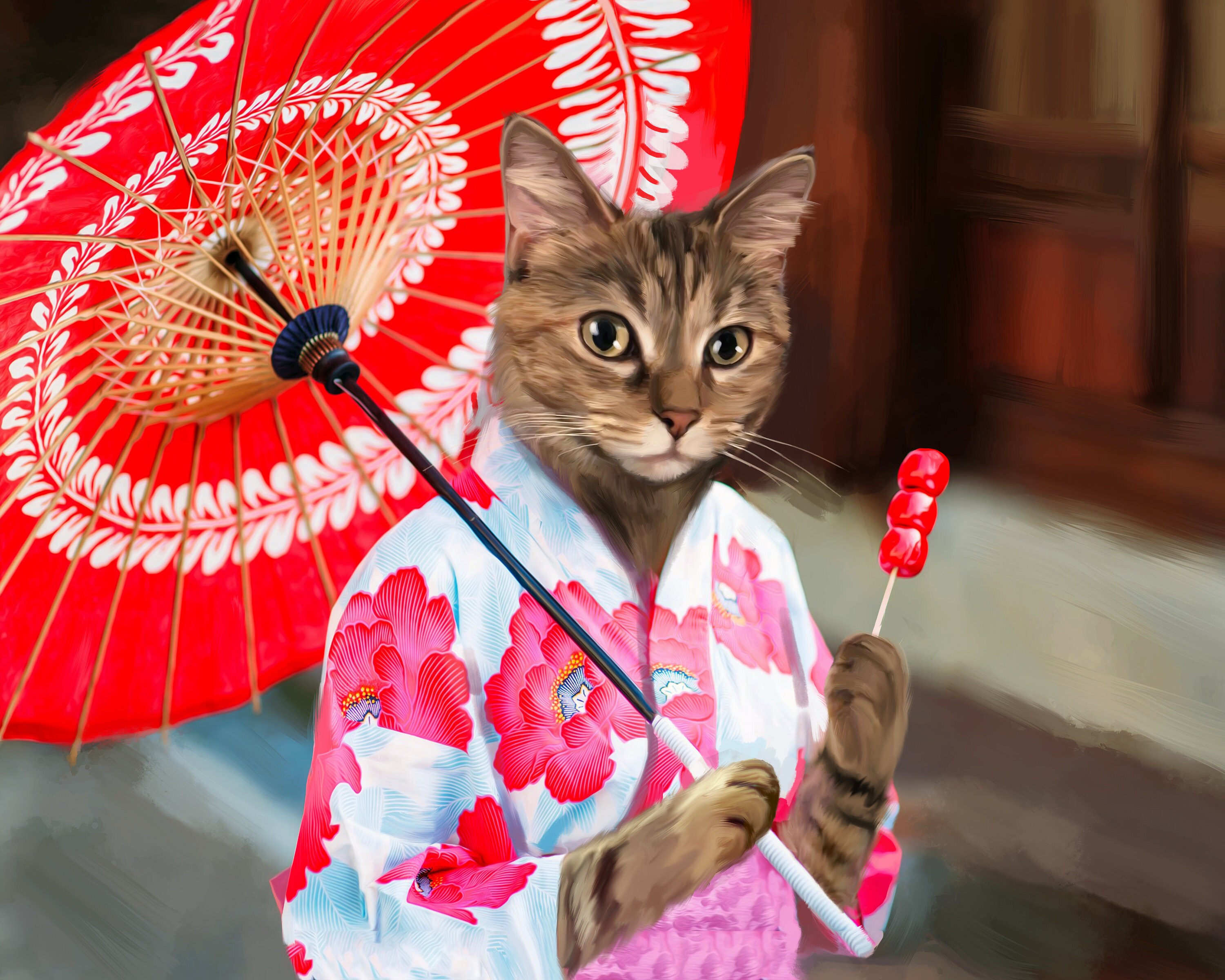 Samurai Cat, Custom Pet Portrait, Cat Owner Gift, Japan Lover Gift