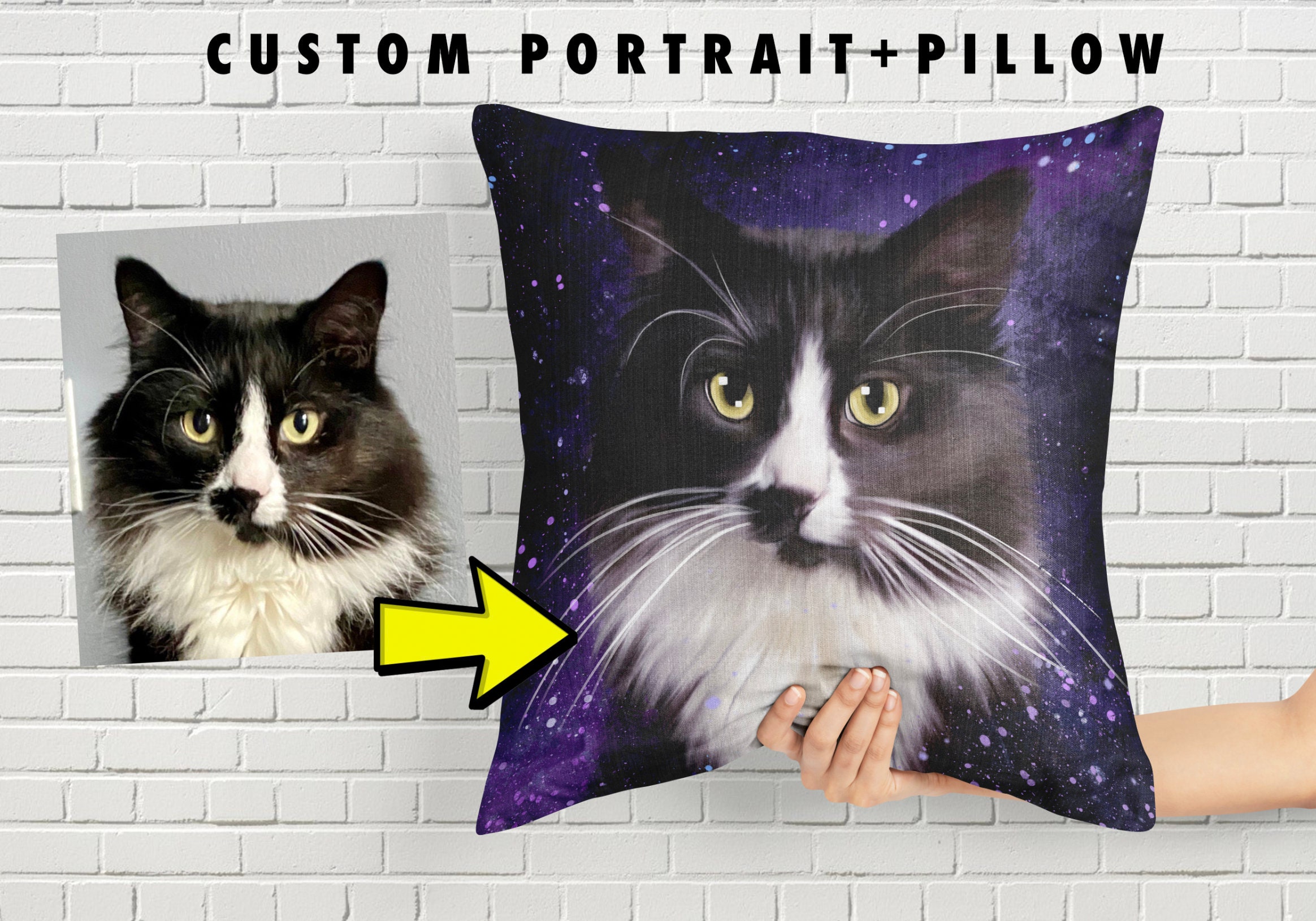 Custom Cat Pillow From Your Photo Custom Cat Portrait Cat Etsy