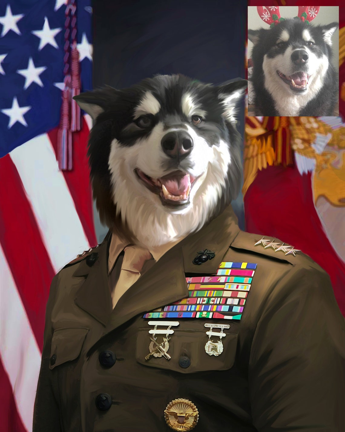Dog Portrait USA General Military Custom Pet Regal Portrait. Etsy