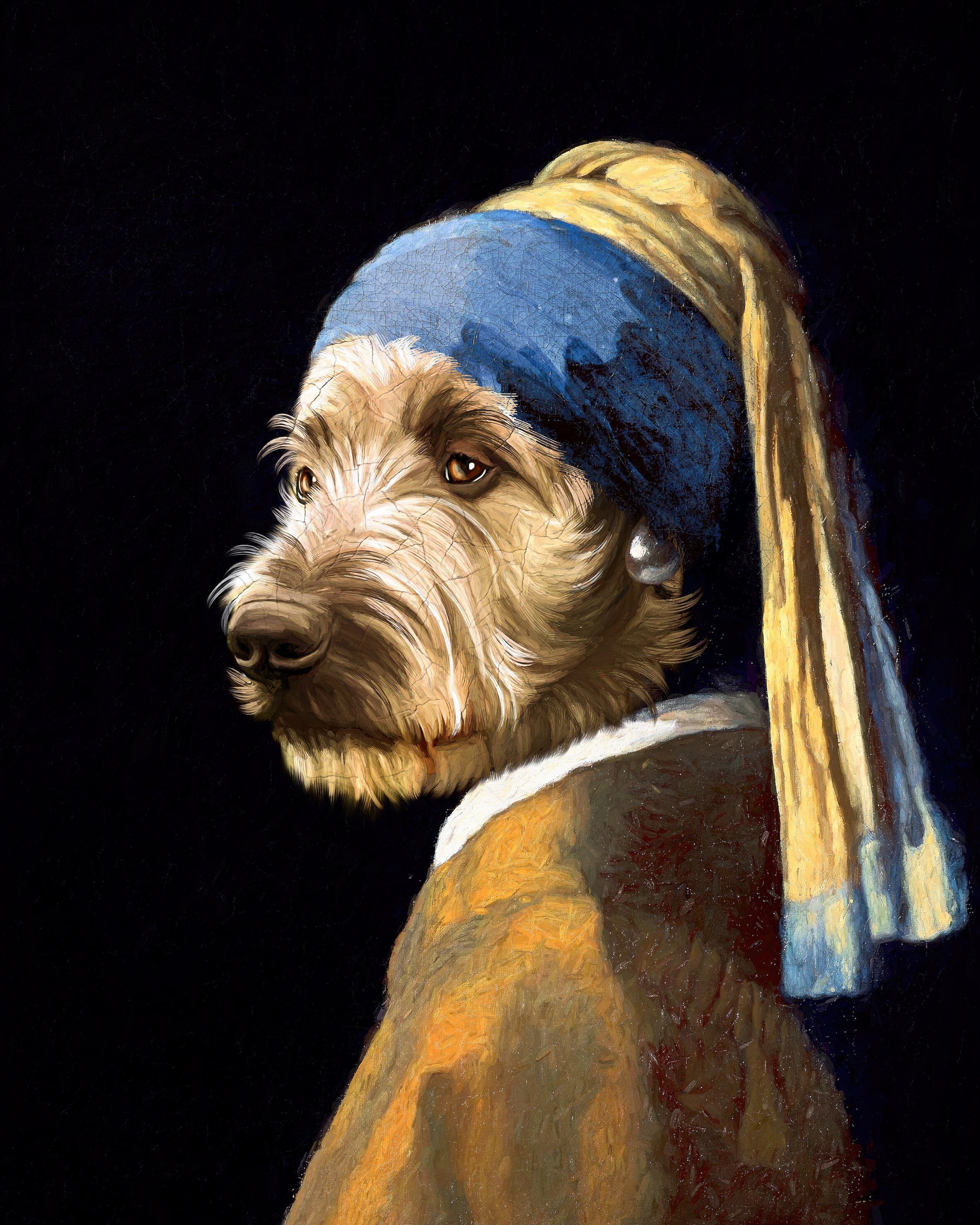 Pet with a Pearl Earring, Custom Dog Portrait, Pet Portrait Painting