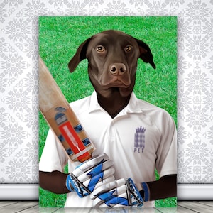 England Cricket Gift, Cricket Player Pet, Custom Pet Portrait, Cricket Lover Gift