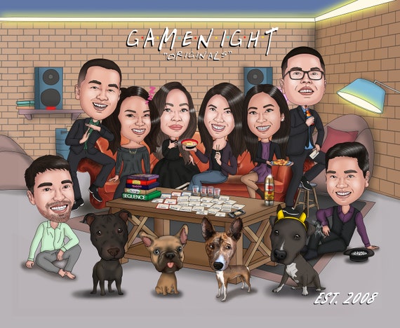 Group Friends Gift - Custom Caricature portrait - cartoon drawing from photo.