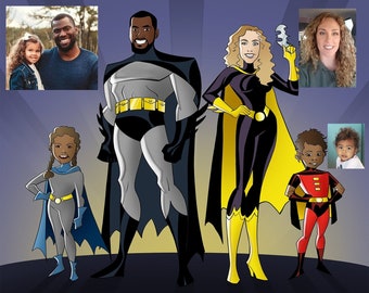 Christmas Gift, Custom Family Illustration, Superheroes Portrait, Custom Cartoon Portrait