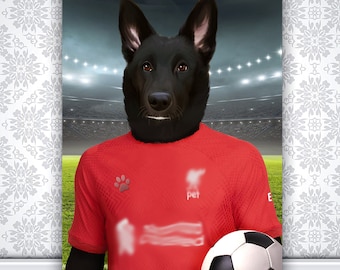 Regalo de Liverpool, regalo de fútbol inglés, mascota de fútbol, retrato de mascota personalizado, regalo de amante del fútbol