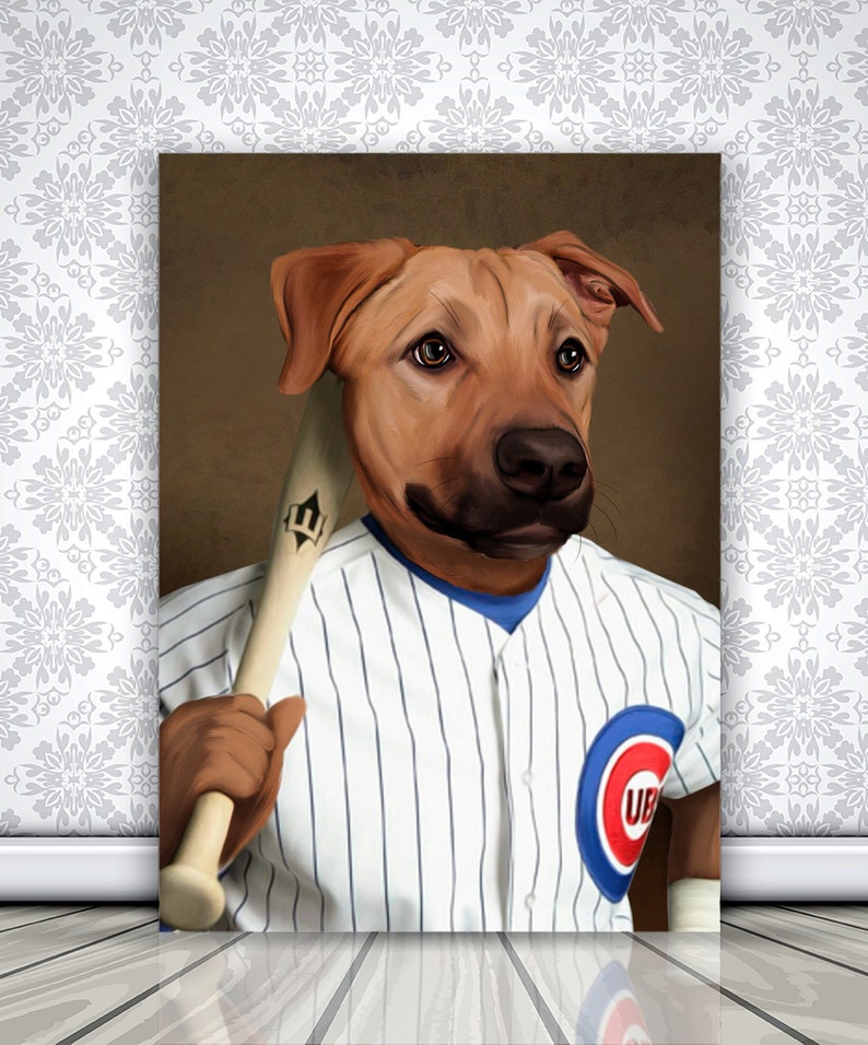Baseball Lover Gift, Custom Pet Portrait, Baseball Player Dog, Pet Owner Gift image 1
