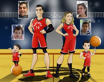 Cartoon Portrait Portrait, Basketball Lovers Gift, Family Portrait Painting From Photo