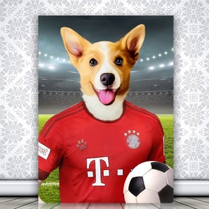 German Soccer Dog, Football Pet, München Fan Gift, Custom Pet Portrait, Football Lover Gift