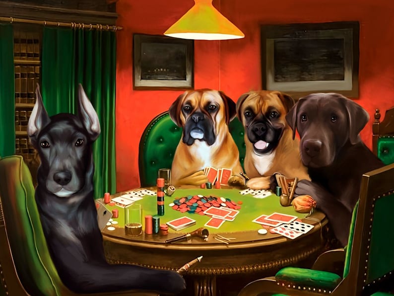 Custom Pet Portrait, Dogs Playing Poker, Funny Pet Lover Gift, Portrait from your photos image 4