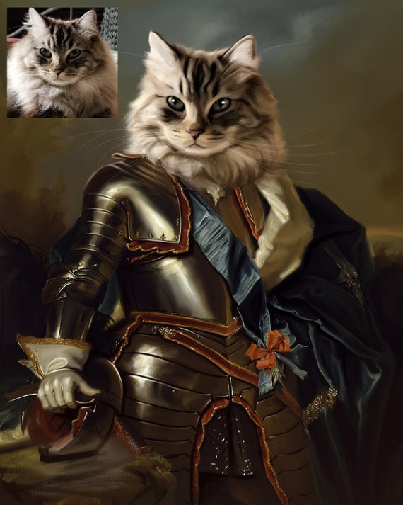 Custom Knight Cat Portrait Cat Lover Gift Pet Lover Gift Etsy