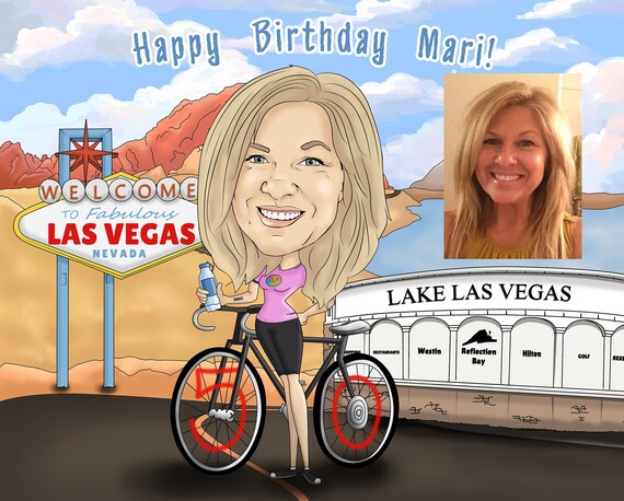 Birthday gift for cyclist - custom caricature portrait, cyclist funny gift for bike lover gift