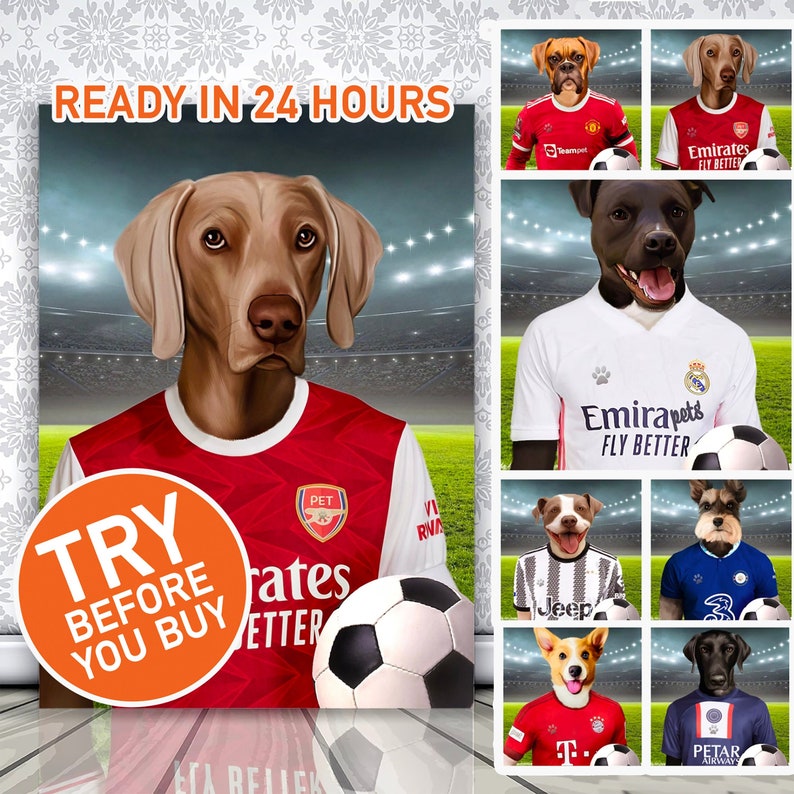 Soccer Dog, Custom Pet Portrait, Football Lover Gift, English Soccer image 1