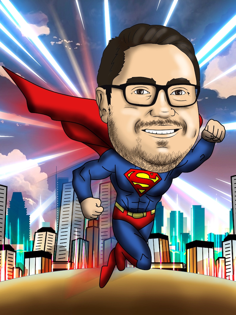 Superman custom portrait superhero custom caricature cartoon | Etsy