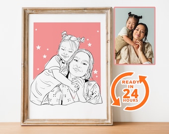 Line Art Custom Family Portrait - Personalized Mother's Day gift for mom