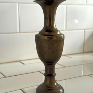 Vintage etched brass vase flower or bud vase etched floral pattern India
