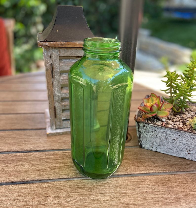 Vintage Emerald Green Glass Water/juice Bottle Etsy