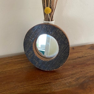 Vintage Wood Framed Round Mirror