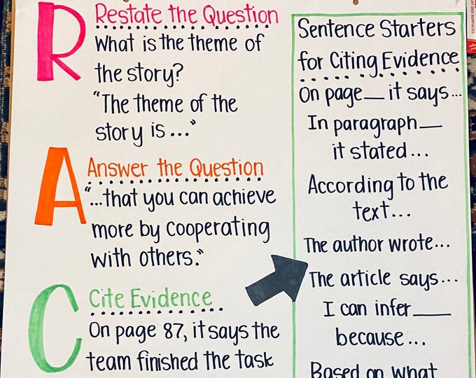 Answering Questions Chart, ELA Chart, Writing Chart - Etsy